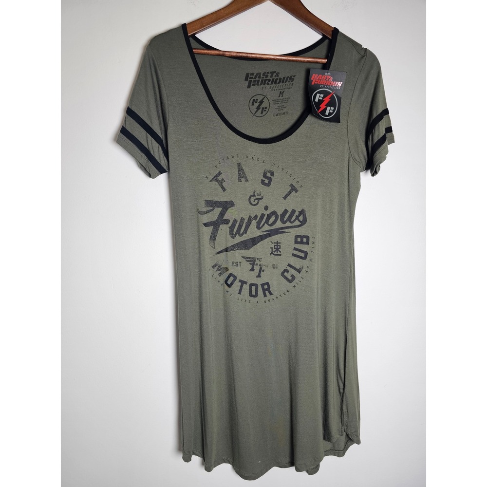 Streetwear Fast & Furious Affliction T-Shirt Dress Womens Medium Green Graphic